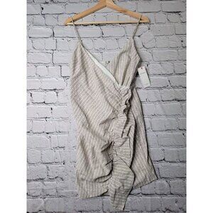 Saints & Secrets Sage Beige & White Stripe Ruched Ruffle Mini Dress NWT Sz US M